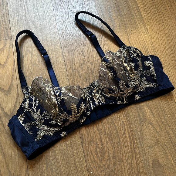 Coco de Mer The V&A Golden Heron Silk Plunge Bra - Picture 1 of 4